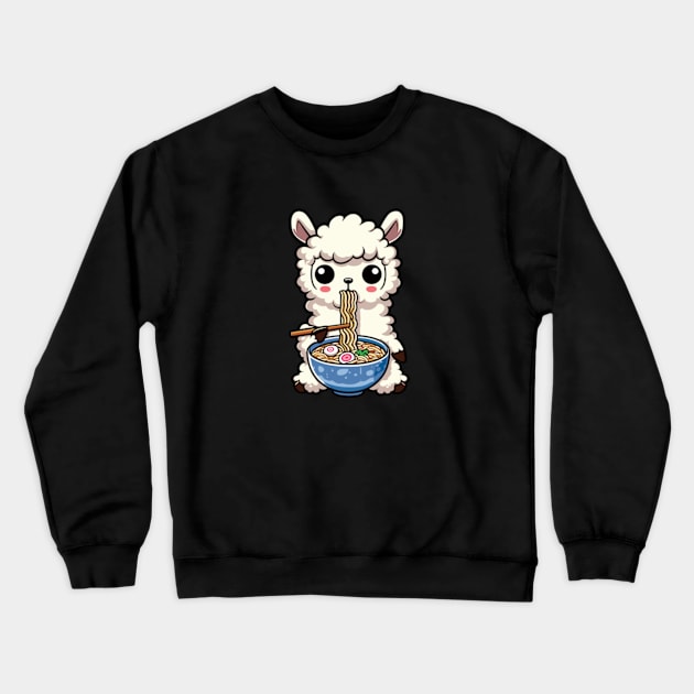 Llama Eating Ramen Soup Crewneck Sweatshirt by Dyfrnt